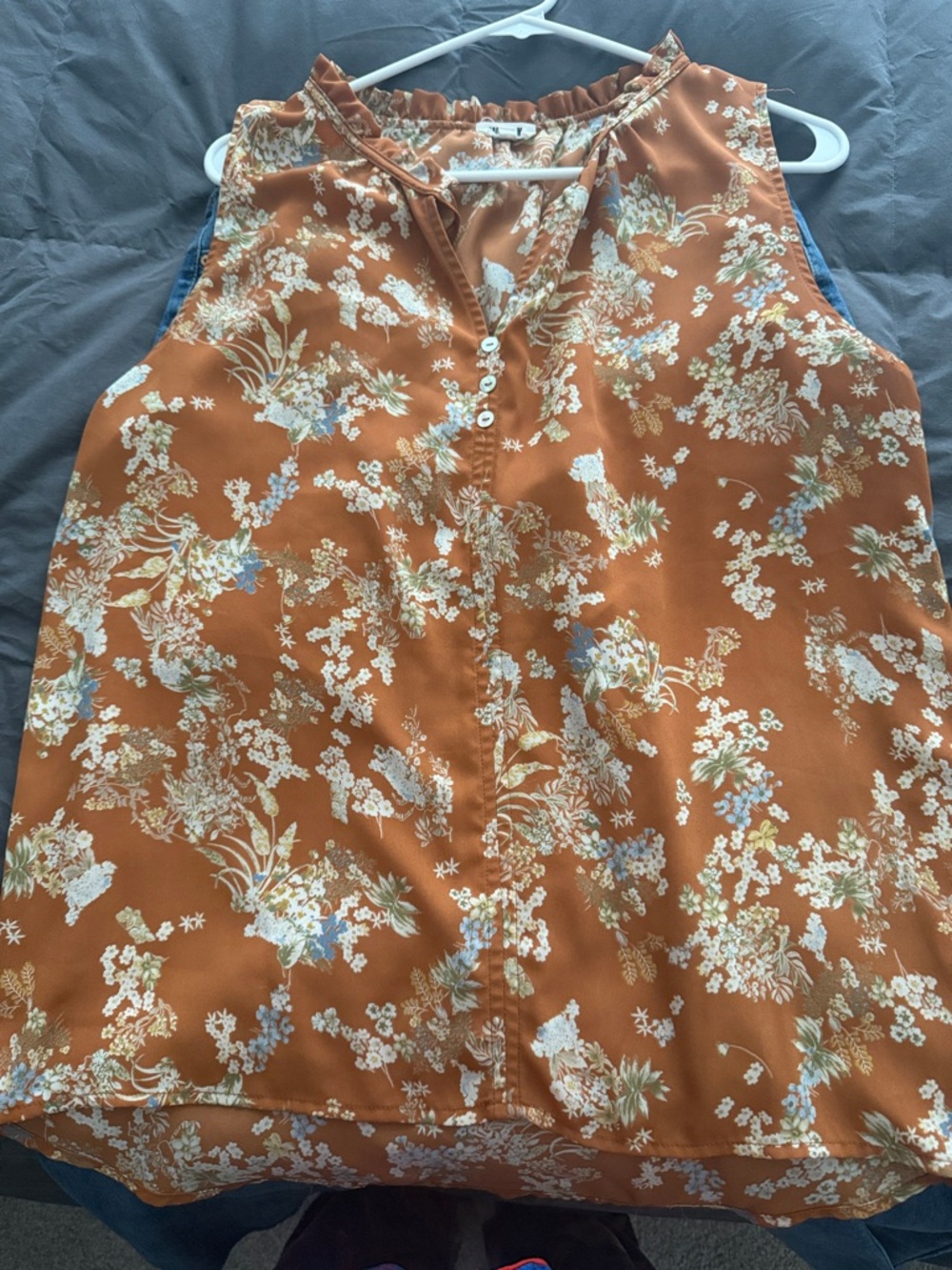 Sleeveless Floral Blouse in Rust Orange